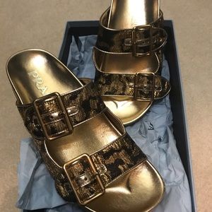 Prada Gold Black Sandals